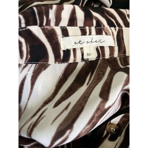 Brown & Ivory Zebra Print Button-Up Long Sleeve Blouse with Pleat Back - Picture 6 of 8